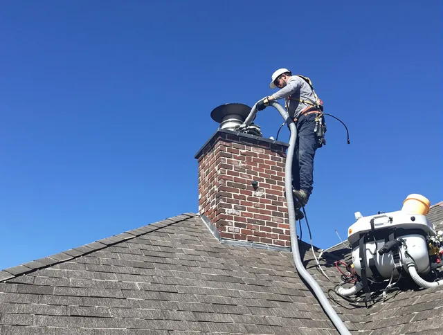 Dedicated Farmington Chimney Sweep team member cleaning a chimney in Farmington, CT