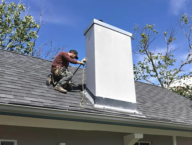 Farmington Chimney Sweep team member finishing chimney construction in Farmington, CT
