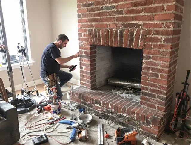 Farmington Chimney Sweep specialist finalizing chimney liner service in Farmington, CT