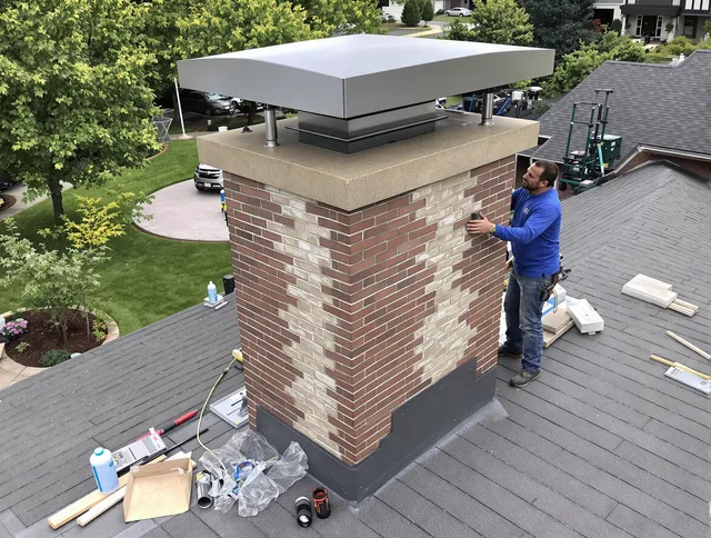 Farmington Chimney Sweep team working on a custom chimney remodel in Farmington, CT