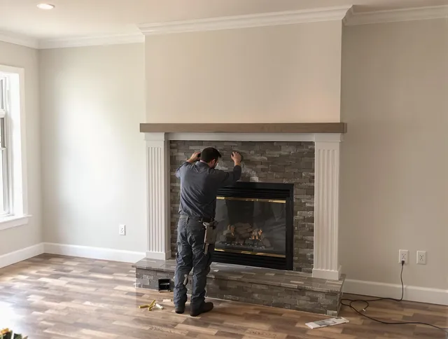 Farmington Chimney Sweep finishing a custom fireplace install in Farmington, CT